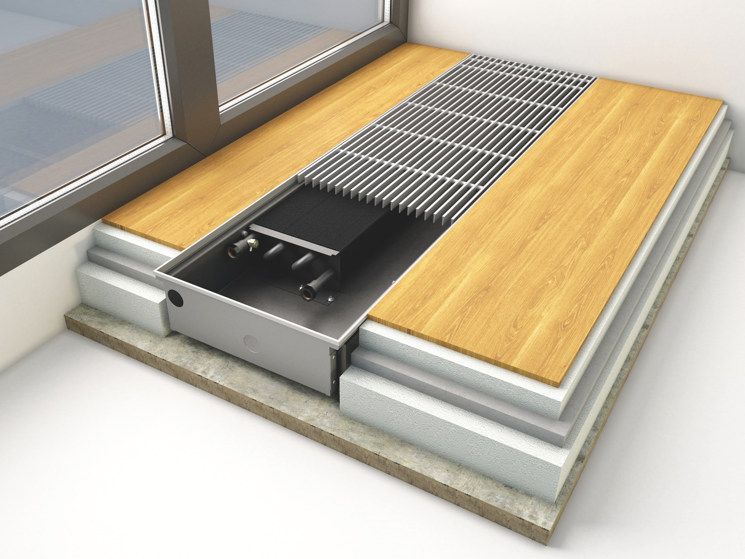 Problemloser Einbau Unterlagsboder, Einbau Unterflurkonvektor Terraline