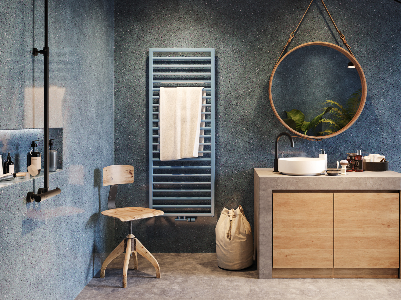 Badheizkörper Zehnder Subway Bad in Blau mit Heizkörper Subway